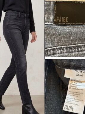 PAIGE Sarah Slim High Rise Jeans - Black Shadow